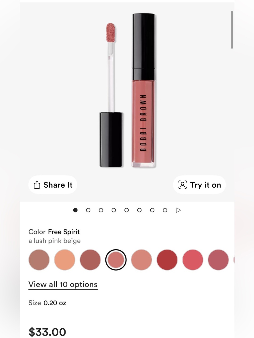 🩷✨ BOBBI BROWN NWT CRUSHED OIL INFUSED LIP GLOSS IN COLOR FREE SPIRIT 🩷 ✨